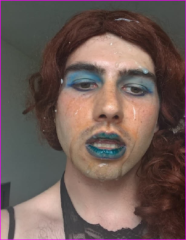 The cum-drenched face of cross-dressing sissy slut John