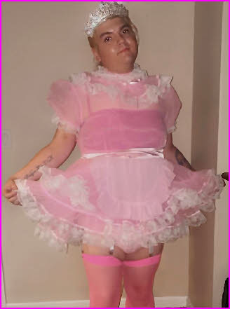 Mincing sissy cocksucker Emma in pink fairy frock with petticoats
