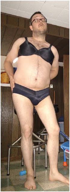 Cross-dressing male slut Keith Morency outed in a black bra and panties