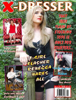 Goregeous blonde T-girl Rebecca on the cover of X-DRESSER