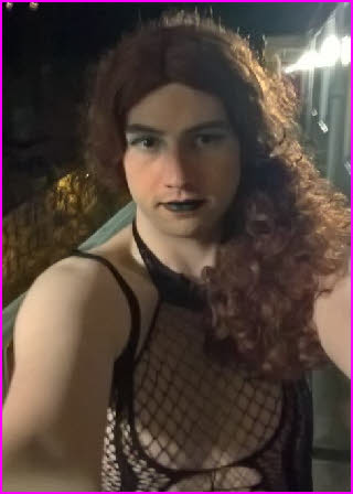 Dirty sissy slut John in long brunette wig