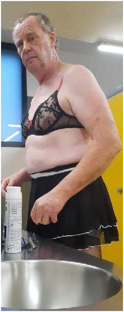 Fucking loser Jeffrey David Mitchell exposed in a black bra and miniskirt