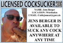 Male slut exposure ID card for cocksucker Jens Berger