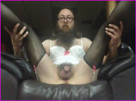 Bearded sissy loser Keith posing like a porn star with no panties on Bearded sissy loser Keith posing like a porn star with no panties on