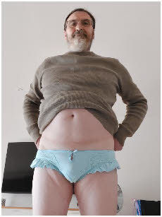 Secret sissy Paul reveals his pale blue frilly knickers Secret sissy Paul reveals his pale blue frilly knickers