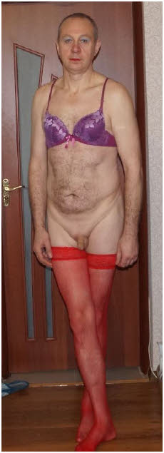 Limp-dicked Russian sissy Olega exposed in a bra and red stockings Limp-dicked Russian sissy Olega exposed in a bra and red stockings