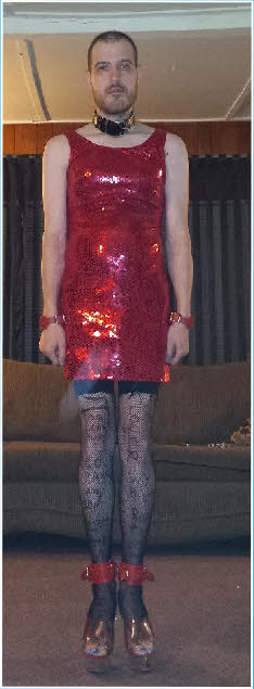 Failed male Shaun Taylor exposed in a twinkly red dress and fishnet stockings Failed male Shaun Taylor exposed in a twinkly red dress and fishnet stockings