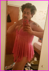 Sissy Adam Hillman exposed in a pink babydoll nightie